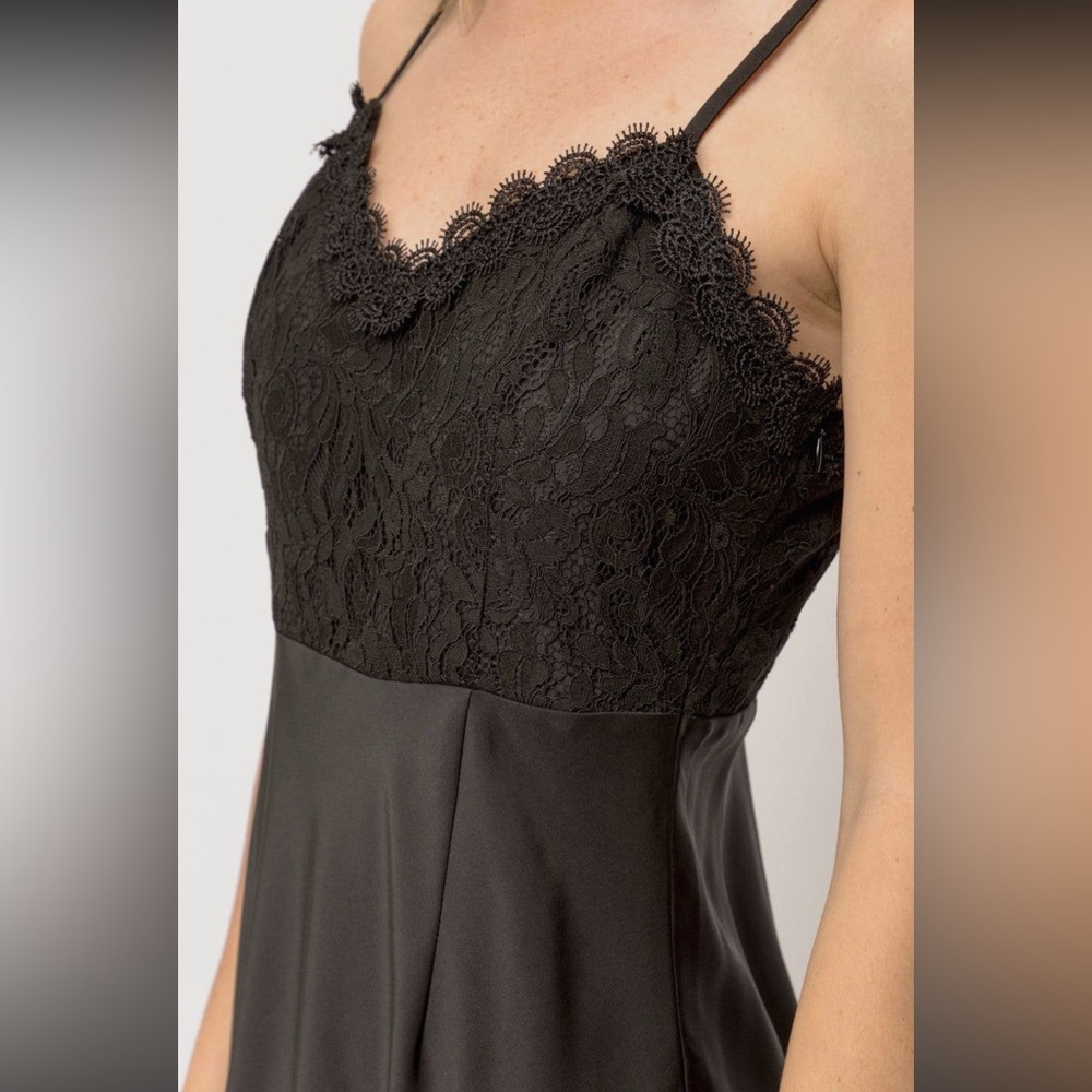 84. Slip Dress Lace Inset Evening Cocktail Black Side Zip S, M & L Available NWT - Picture 4 of 7